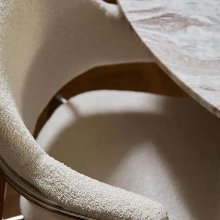 Albert Dining Armchair - Teddy Fabric - White
