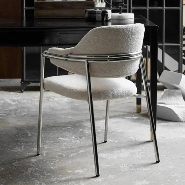 Albert Dining Armchair - Teddy Fabric - White