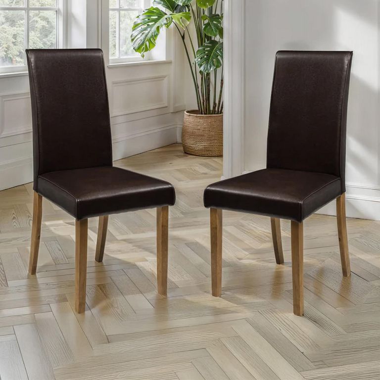 Hudson Dining Chair - Set of 2 - Brown Faux Leather