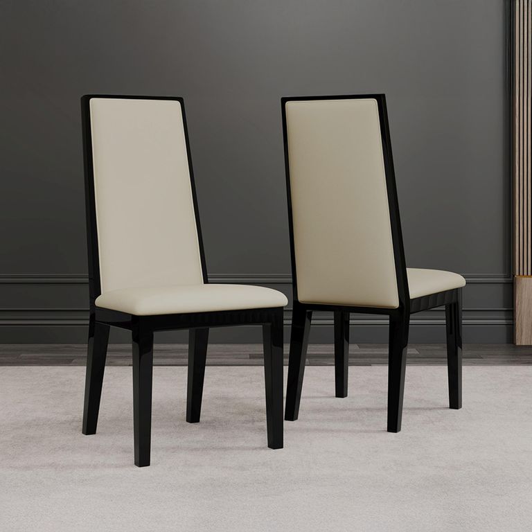Elite Dining Chair - High Back - Cream Leather - Black Legs