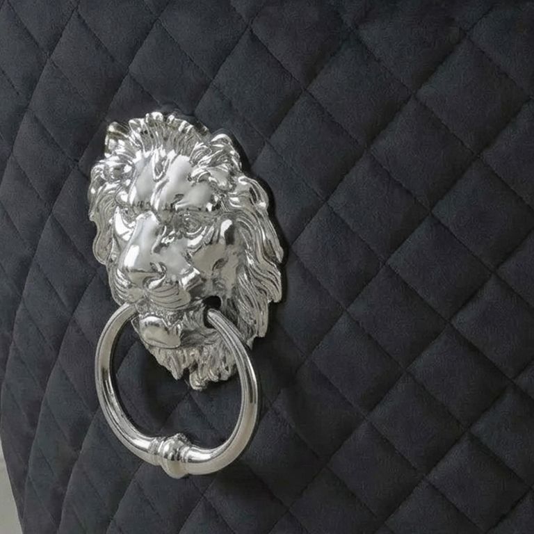 Lion Knocker Back Dining Chair - Black Velvet Fabric - Chrome Legs