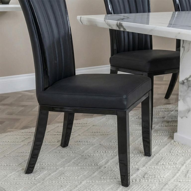 Cadiz Dining Chair - Large High Back - Black Leather - Black Legs