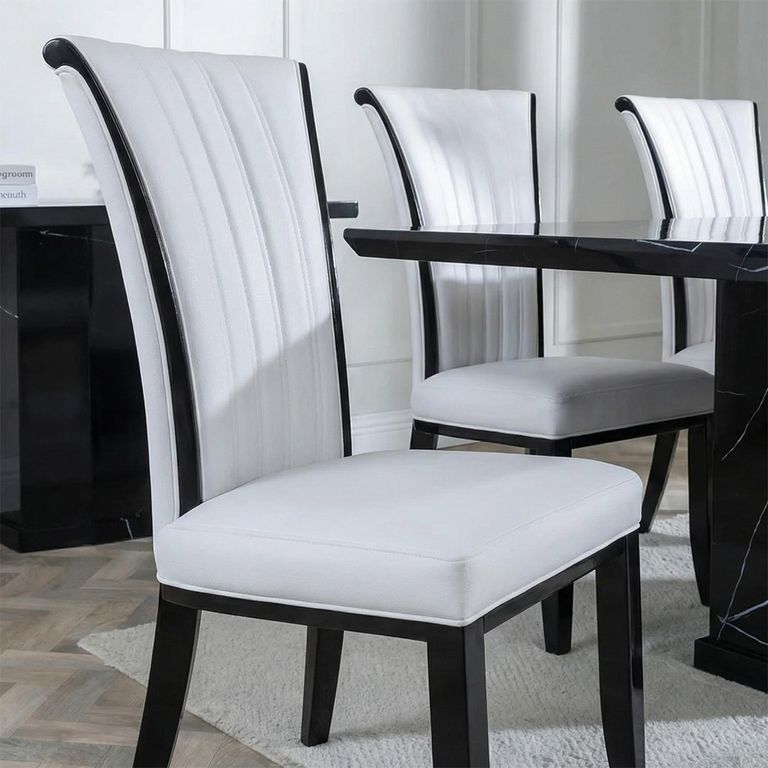 Cadiz Dining Chair - Large High Back - White Leather - Black Legs