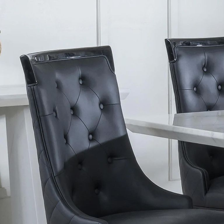 Carmela Dining Chair - Large High Back - Black Leather - Black Legs