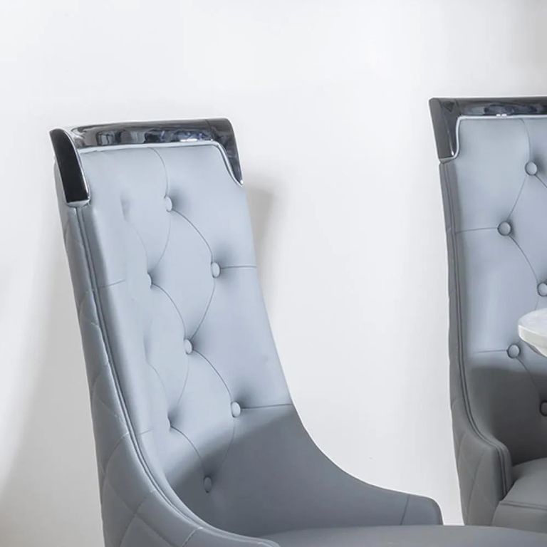 Carmela Dining Chair - Large High Back - Grey Leather - Black Legs