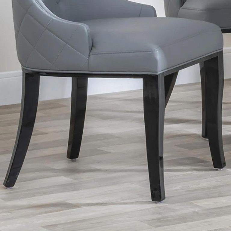 Carmela Dining Chair - Large High Back - Grey Leather - Black Legs