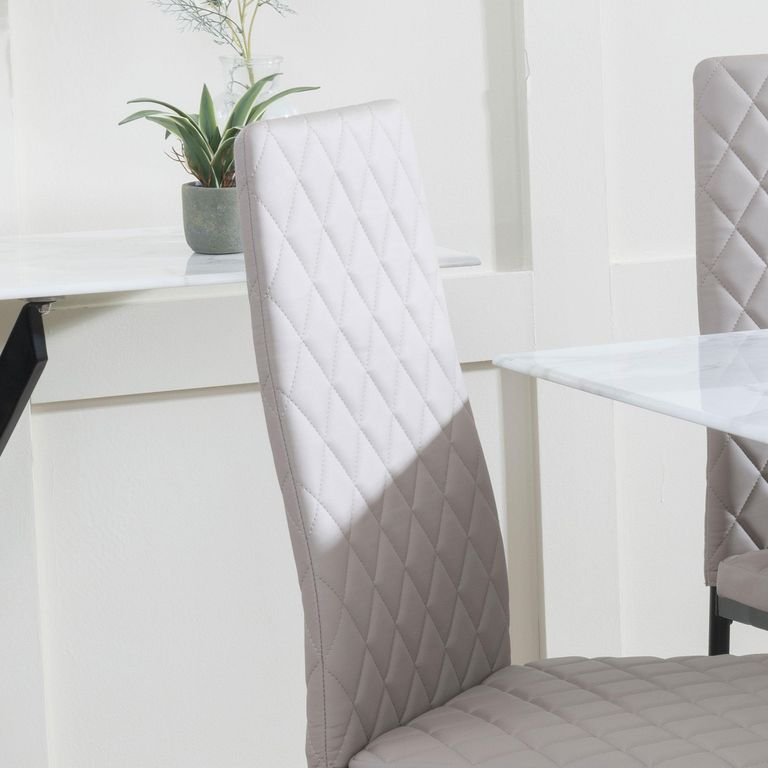 Clearance - Metro Dining Chair - Beige Leather - Black Metal Legs