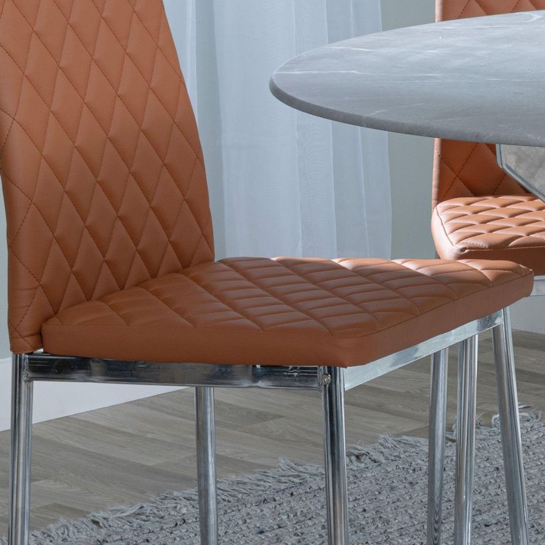 Clearance - Metro Dining Chair - Burnt Orange Leather - Chrome Metal Legs