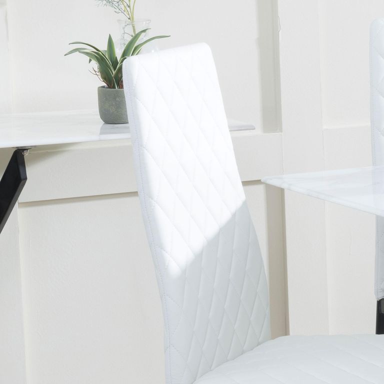 Clearance - Metro Dining Chair - White Leather - Black Metal Legs