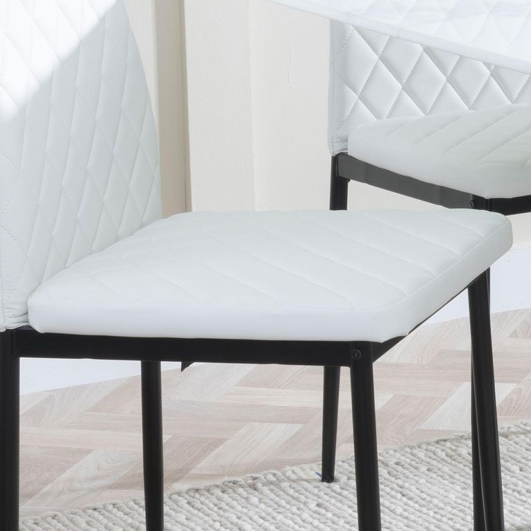 Clearance - Metro Dining Chair - White Leather - Black Metal Legs