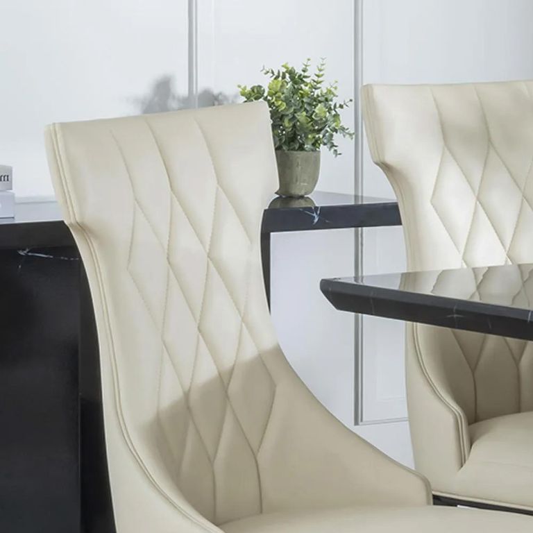 Mimi Dining Chair - Large High Back - Cream Leather - Black Legs