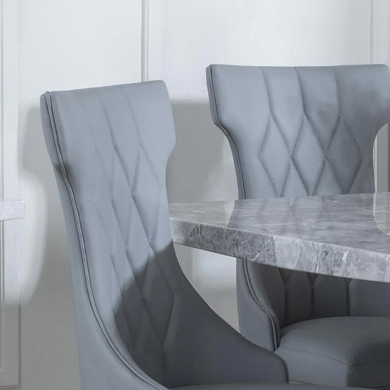Mimi Dining Chair - Large High Back - Grey Leather - Black Legs