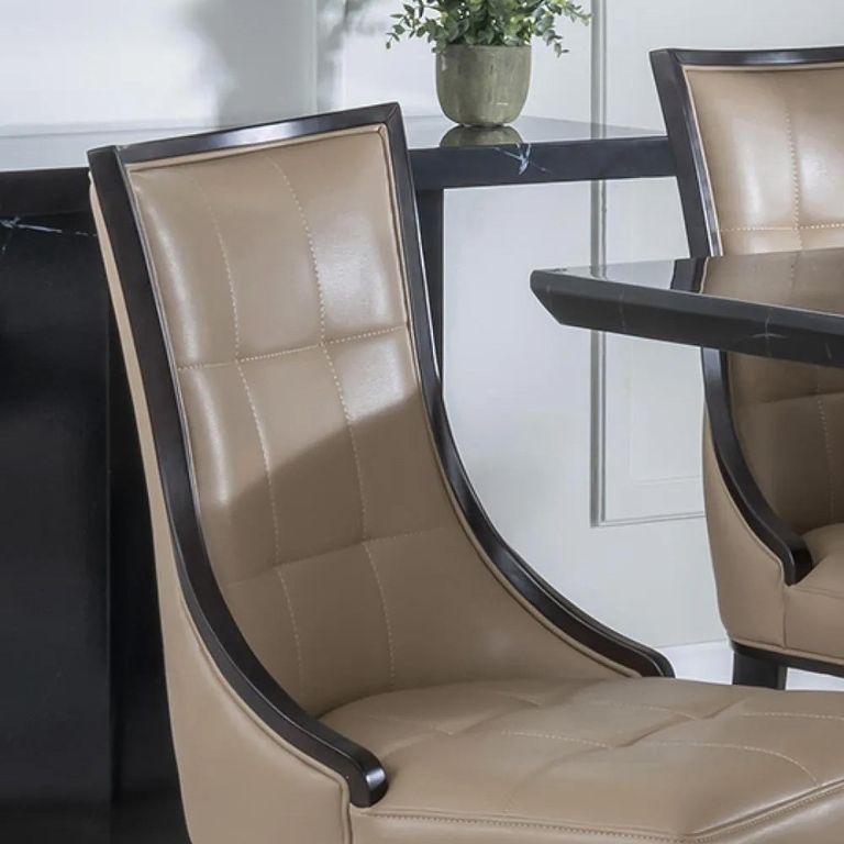 Paris Dining Chair - Taupe Leather - Brown Legs