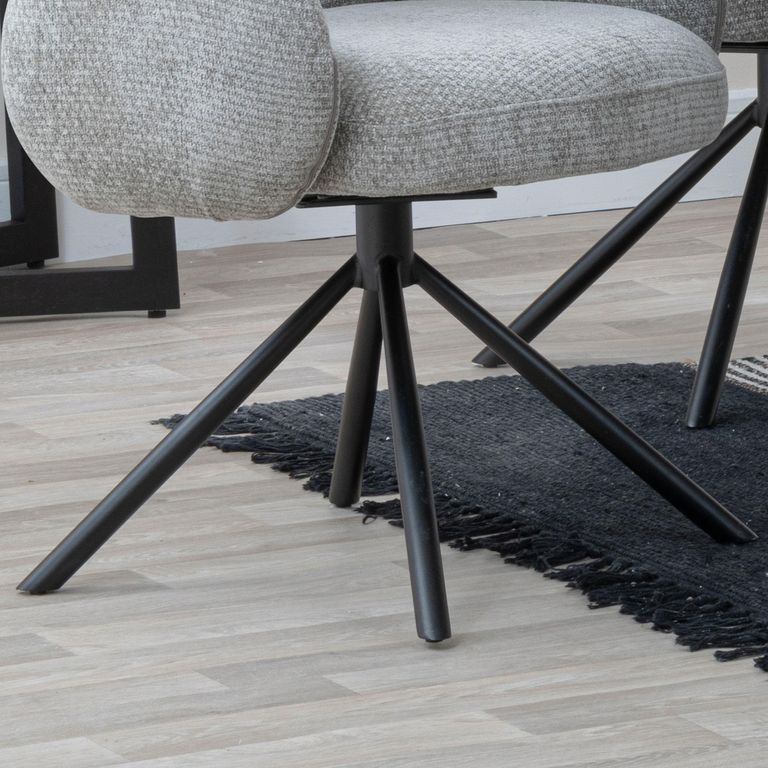 Theo Dining Armchair - Swivel - Dark Grey Fabric - Black Legs