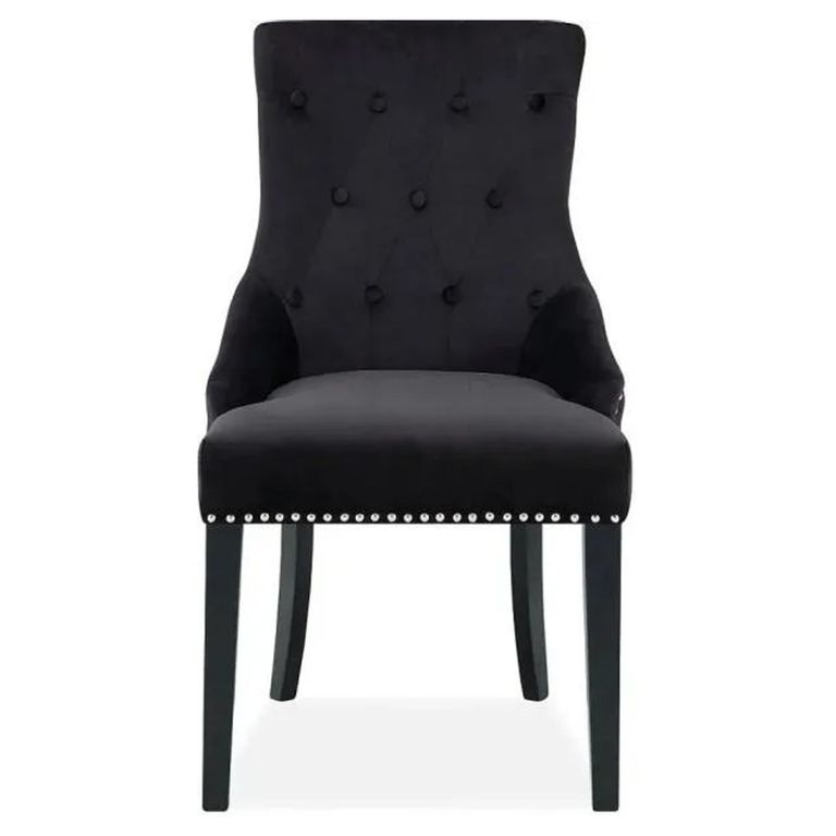 Clearance - Lion Knockerback Dining Chairs - Set of 2 - Black Velvet Fabric - FS271