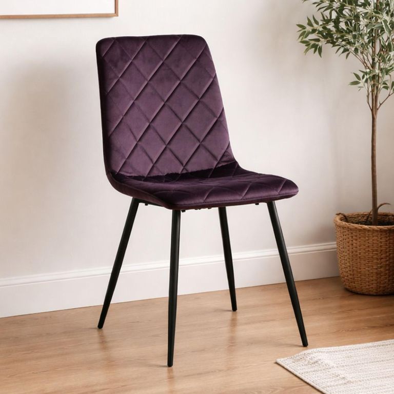 Clearance - Bella Dining Chair - Set of 2 - Cross Stitched - Aubergine Velvet Fabric - A423