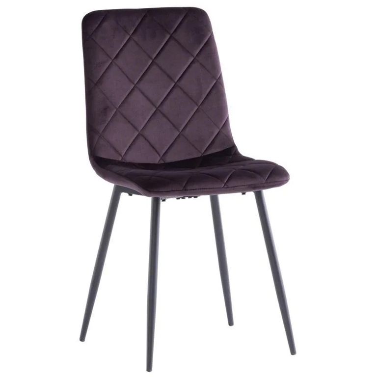 Clearance - Bella Dining Chair - Set of 2 - Cross Stitched - Aubergine Velvet Fabric - A423