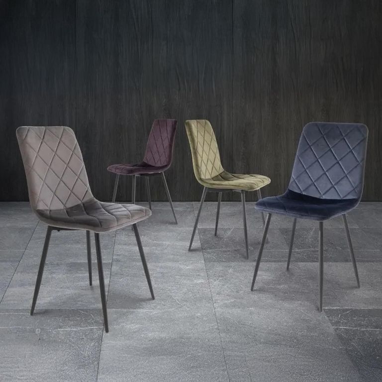 Clearance - Bella Dining Chair - Set of 2 - Cross Stitched - Aubergine Velvet Fabric - A423