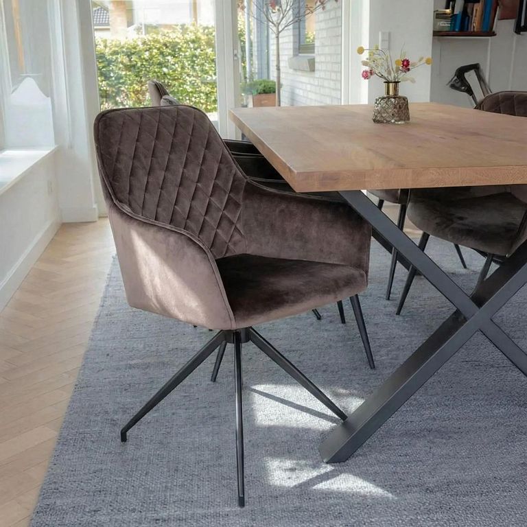 Clearance - Harbo Dining Chair - Set of 2 - Light Brown - Velvet Fabric - Swivel - FSS17316