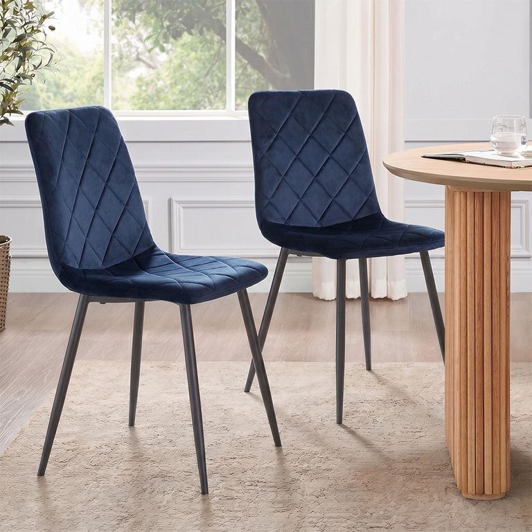 Bella Dining Chair - Set of 2 - Cross Stitched - Deep Blue Velvet
