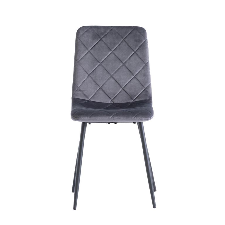 Bella Dining Chair - Set of 2 - Cross Stitched - Grey Velvet Fabric