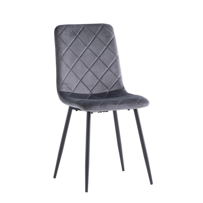 Bella Dining Chair - Set of 2 - Cross Stitched - Grey Velvet Fabric