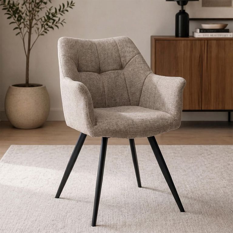 Poppy Dining Armchairs - Set of 2 - Taupe Fabric