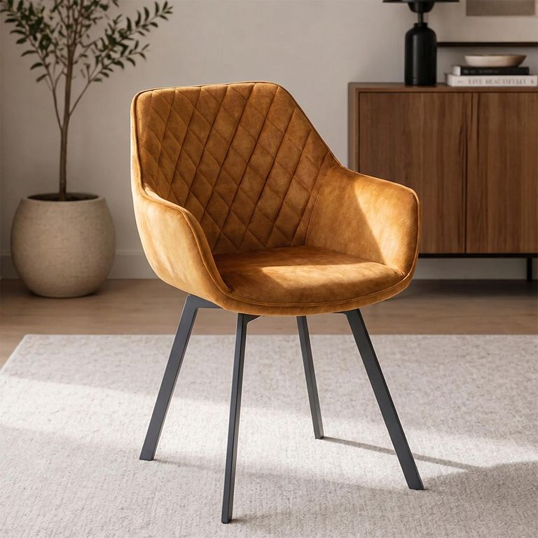 Viola Swivel Dining Chair - Set of 2 - Antique Gold Velvet Fabric