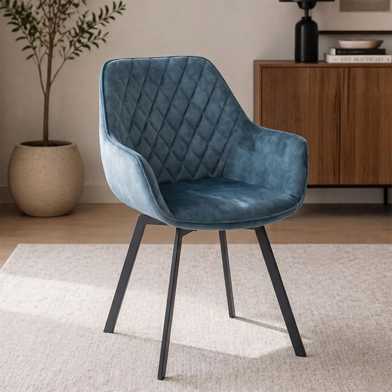 Viola Swivel Dining Chair - Set of 2 - Teal Velvet Fabric