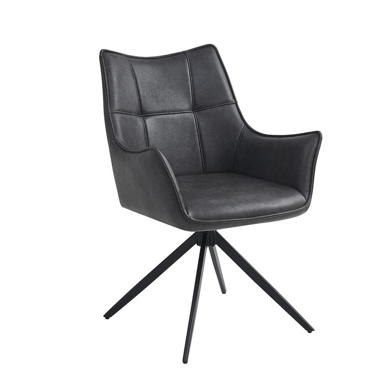 Vito Swivel Dining Armchairs - Set of 2 - Charcoal Faux Leather