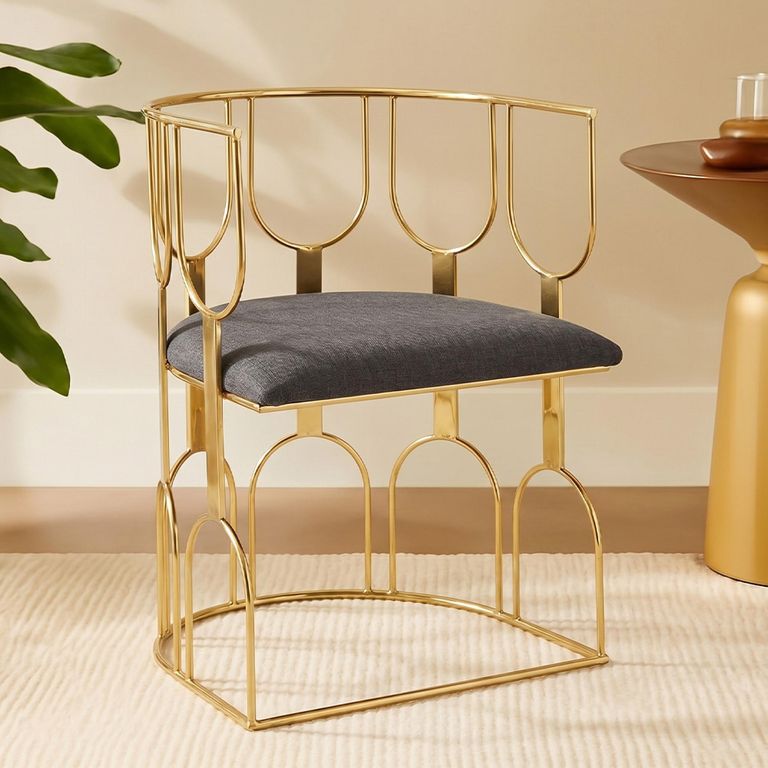 Azalea Dining Chair - Black Fabric with Gold Metal