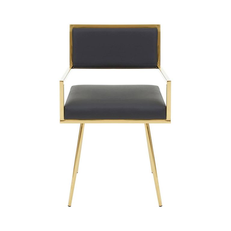 Azalea Dining Chair - Set of 2 - Black Faux Leather with Gold Metal Frame