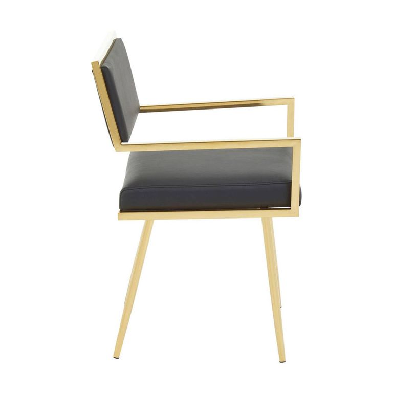 Azalea Dining Chair - Set of 2 - Black Faux Leather with Gold Metal Frame