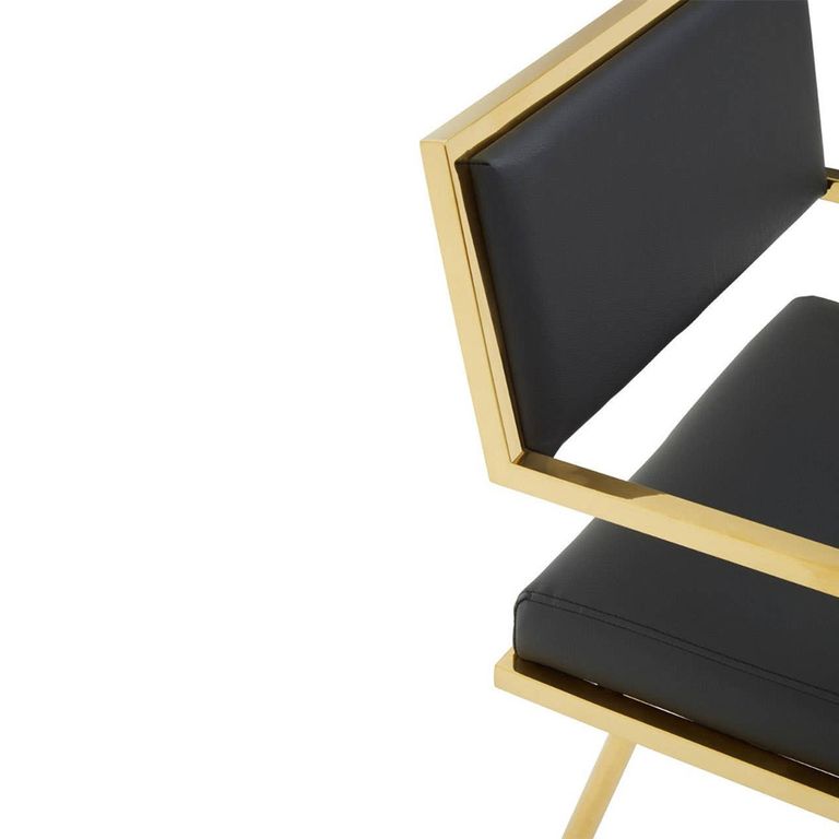 Azalea Dining Chair - Set of 2 - Black Faux Leather with Gold Metal Frame