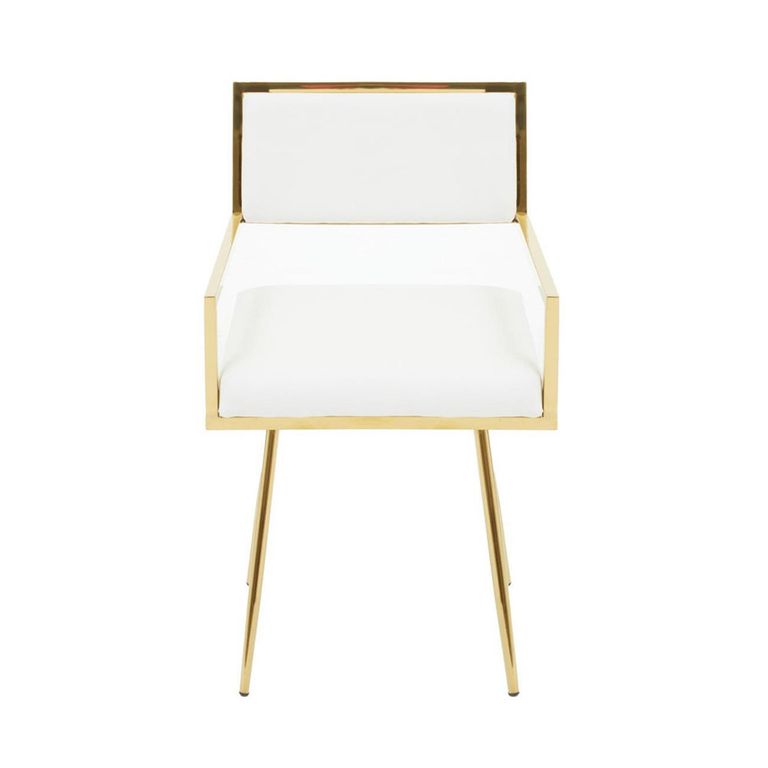 Azalea Dining Chair - Set of 2 - Ivory Faux Leather with Gold Metal Frame