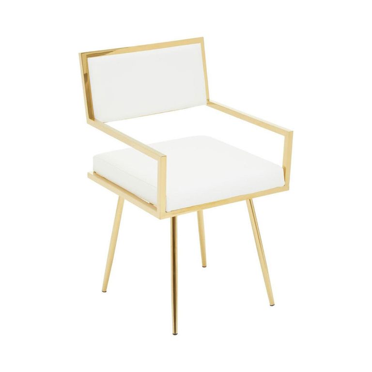 Azalea Dining Chair - Set of 2 - Ivory Faux Leather with Gold Metal Frame