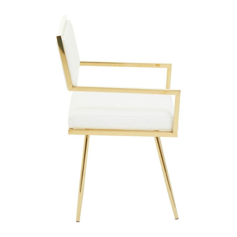 Azalea Dining Chair - Set of 2 - Ivory Faux Leather with Gold Metal Frame