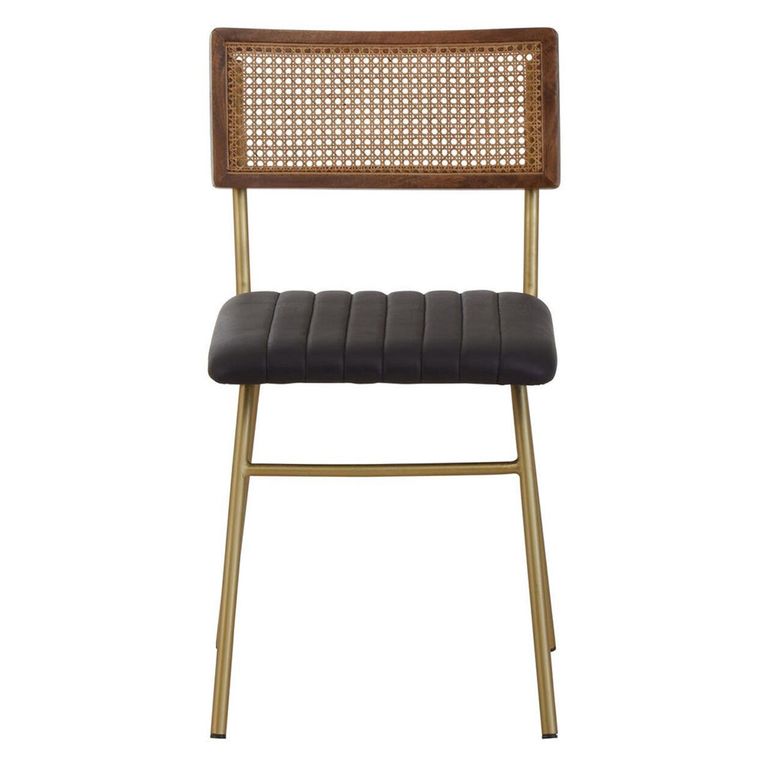 Buffalo Dining Chair - Set of 2 - Black - Leather with Gold Metal