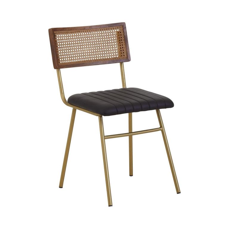 Buffalo Dining Chair - Set of 2 - Black - Leather with Gold Metal