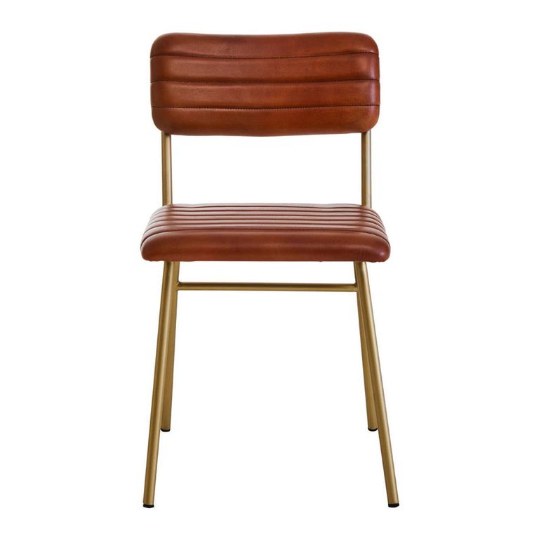 Buffalo Dining Chair - Set of 2 - Tan - Leather with Gold Metal