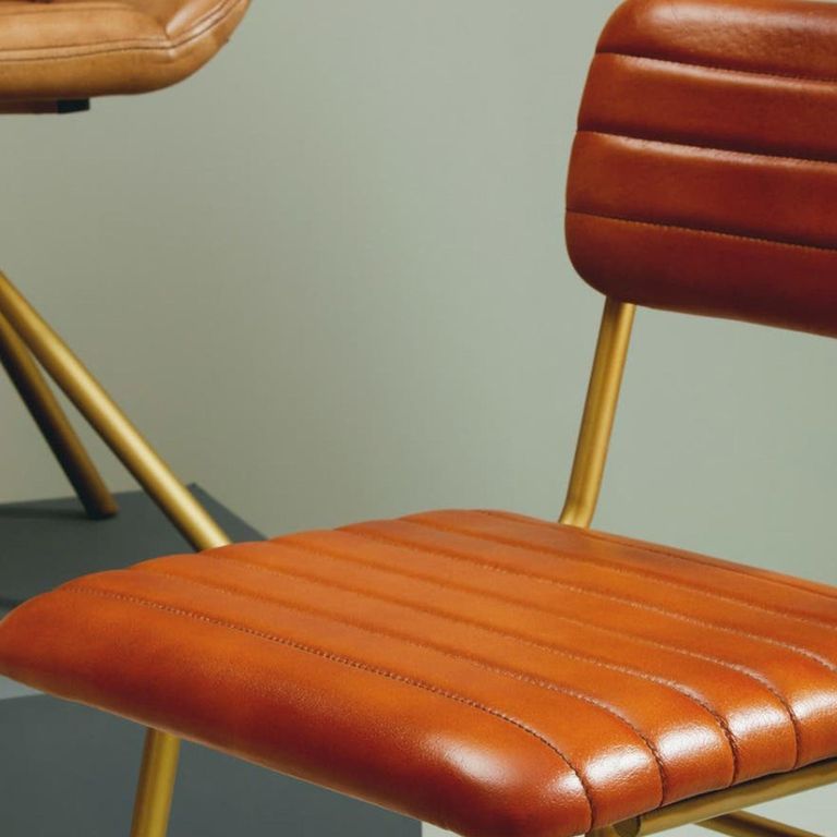 Buffalo Dining Chair - Set of 2 - Tan - Leather with Gold Metal