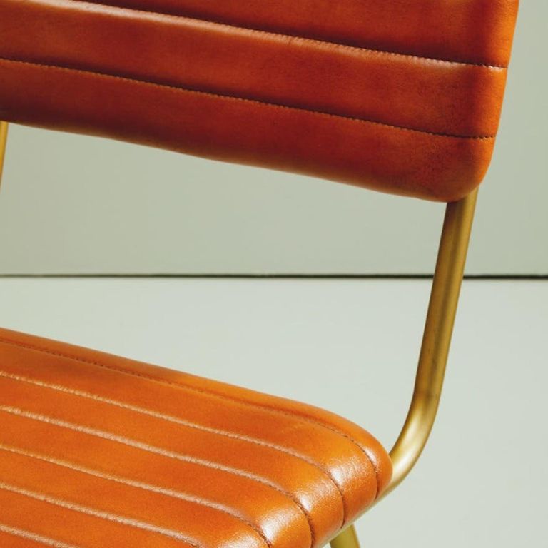 Buffalo Dining Chair - Set of 2 - Tan - Leather with Gold Metal