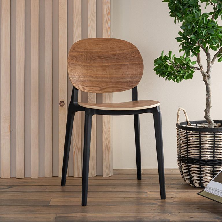 Basic Dining Chair - Set of 2 - Fineer Natural and Black - Synthetic
