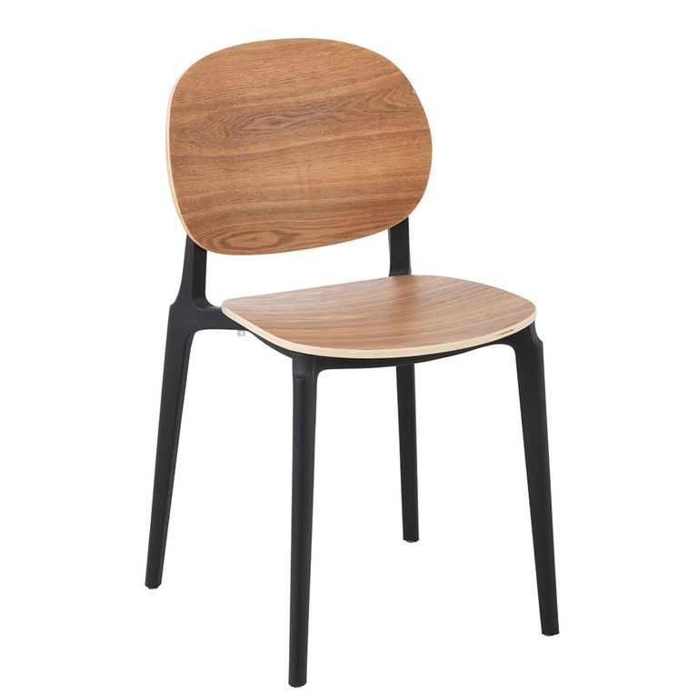 Basic Dining Chair - Set of 2 - Fineer Natural and Black - Synthetic
