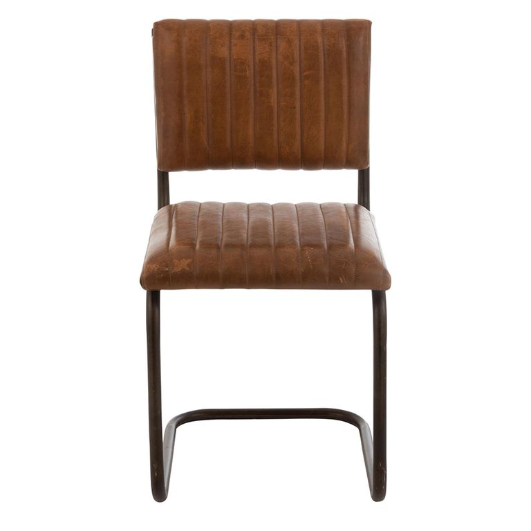 Cognac Dining Chair - Set of 2 - Cantilever Base - Brown and Black - Leather and Metal