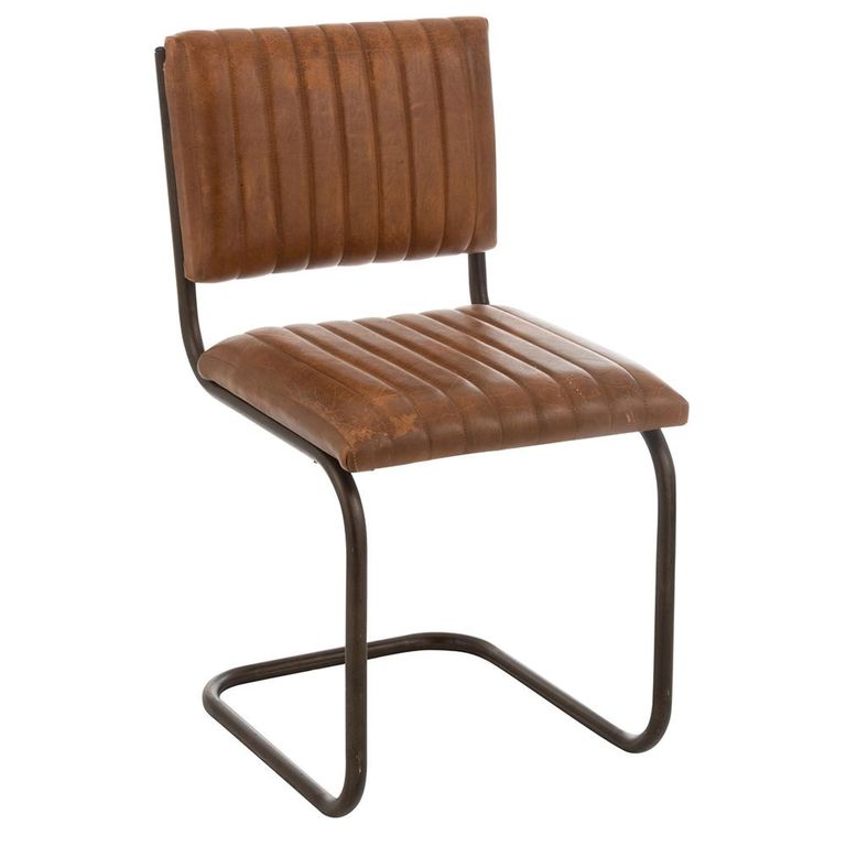 Cognac Dining Chair - Set of 2 - Cantilever Base - Brown and Black - Leather and Metal