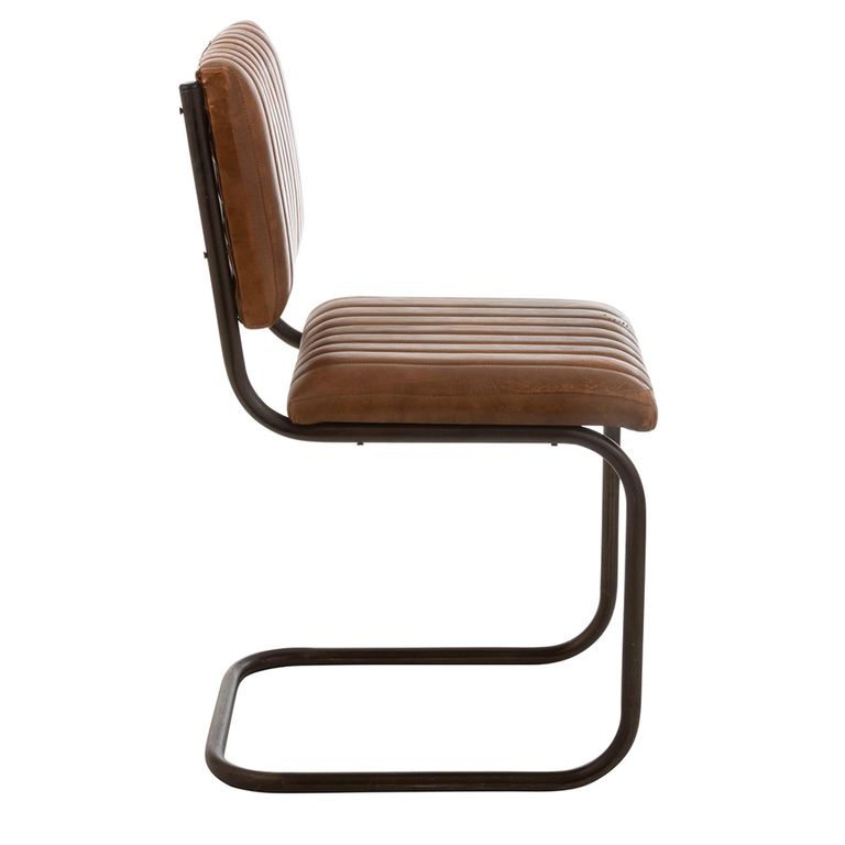 Cognac Dining Chair - Set of 2 - Cantilever Base - Brown and Black - Leather and Metal