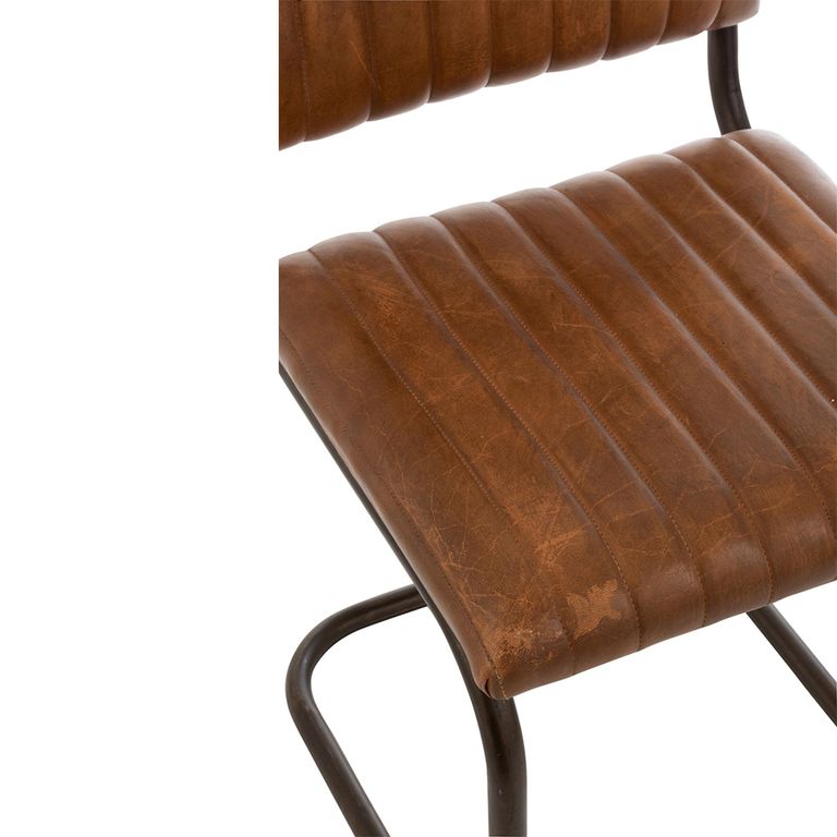 Cognac Dining Chair - Set of 2 - Cantilever Base - Brown and Black - Leather and Metal