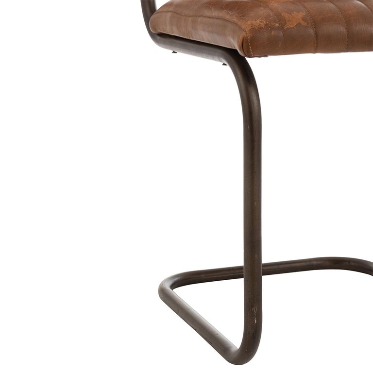Cognac Dining Chair - Set of 2 - Cantilever Base - Brown and Black - Leather and Metal