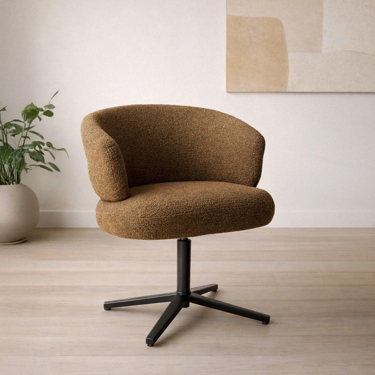 Blake Swivel Dining Chair - Set of 2 - Curved Back - Caramel - Fabric and Metal